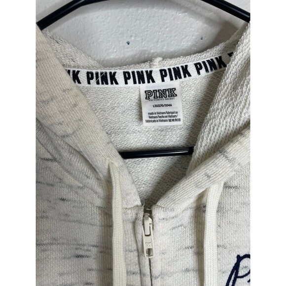 VS Pink Zip Hoodie Y2K Cream Heathered Athleisure Sweatshirt Size L - Picture 2 of 7